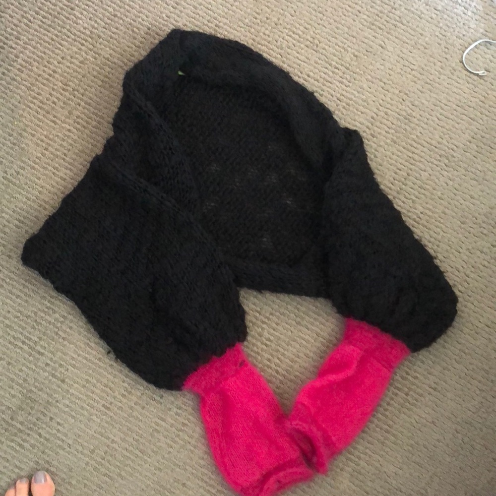 Cozy shrug with hot pink cuffs
